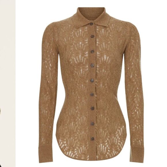 NAADAM Cashmere Blend Pointelle Button Up Sweater - Picture 1 of 7